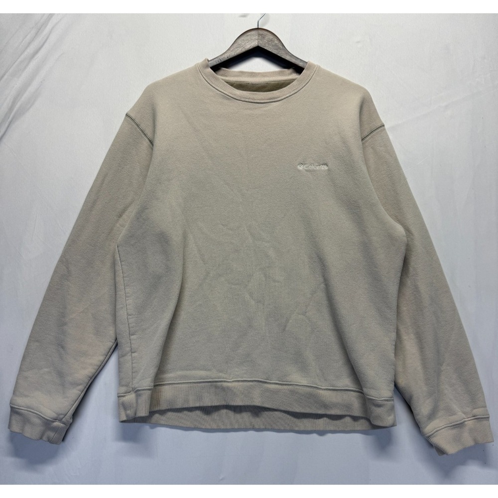 Columbia Sweatshirt Mens Large Beige Cotton Embroidered Logo Fleece Lined Winter